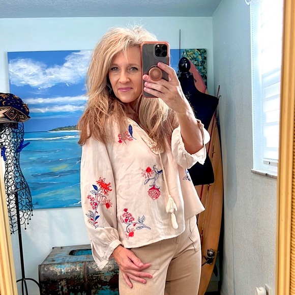 Anthropologie Tops - Anthro’s Hazel, Boho Embroidered Blouse, Gorgeous Design, Size Large
